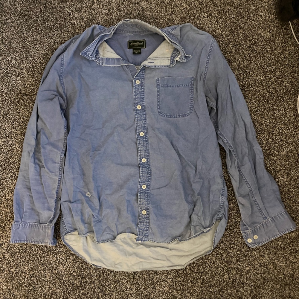 Men’s Denim large tall button up shirt from Eddie Bauer